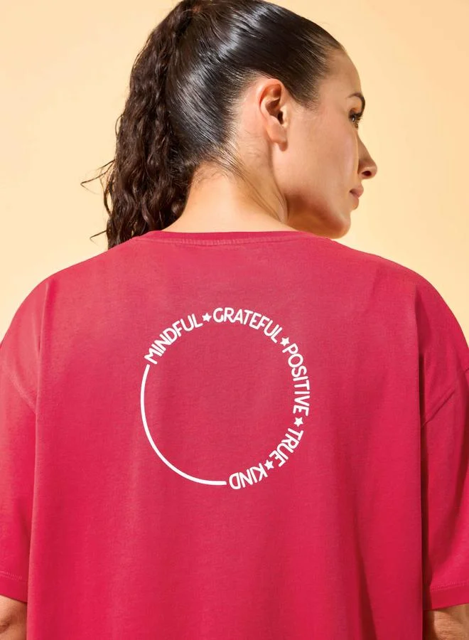 Cult Women Red Circle Of Positive Print Oversized T-Shirt